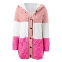 Huaai kardigan za žene pleteni kardigan od gumba s gumbom labav plus jakna s kapuljačom džemperi za žene ružičaste