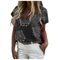 Majice s uzorkom za žene, izrez i kratki rukav u obliku donjeg dijela vrata, Ležerne bluze, Ženske majice