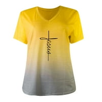 Ženske bluze ženska labava majica s printom slova s kratkim rukavima s duginim gradijentom i žutim izrezom u obliku