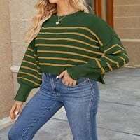 Preveliki ženski džemperi, casual prugasti puloveri s okruglim vratom, ošišani džemperi s ramena, e-mail
