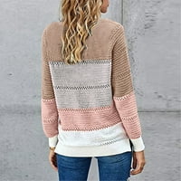 Jesenska odjeća za žene modni casual džemper s dugim rukavima rebrasti pulover s bočnim prorezom ružičasti 3-inčni