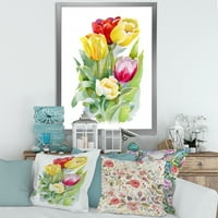 DesignArt 'Buket crvenih i bijelih tulipana' tradicionalnog uokvirenog umjetničkog tiska