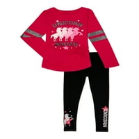 Pink Velvet Girls veže prednji grafički čaj s dugim rukavima i set odjeće za tiskane gamaše, 2-komad, veličine