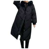 Zimski parkovi za žene Ženska Puffer jakna srednje duljine s kapuljačom s vrećicom za pakiranje na vezanje Crna