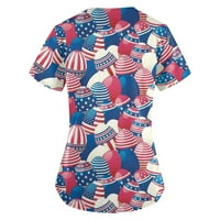 Ženski topovi, bluza s izrezom u obliku slova a za Dan neovisnosti, grafički otisci, Ženska ljetna moda kratkih