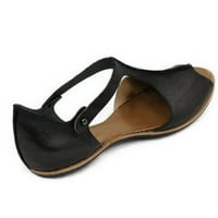Ženske cipele, ženske modne ravne cipele za plažu s otvorenim nožnim prstima, rimska sandala, Crna 5,5