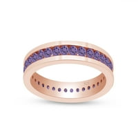 Okrugli oblik simuliran Aleksandrit puni prsten za vječnost u 14K ružičastom zlatu preko srebra, veličine prstena-7,5