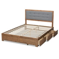 Moderni kabriolet krevet s presvlakom od tamnosive tkanine i završnom obradom od jasena i oraha i smeđeg drveta
