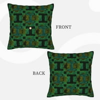 Lanene jastučnice, Zelena ukrasna retro četvrtasta jastučnica s geometrijskim uzorkom i džepovima za kauč u spavaćoj