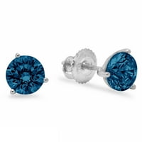 Dijamantne naušnice za pasijans okruglog reza autentična plava boja bez sukoba s prirodnim londonskim plavim topazom,