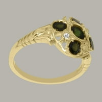 10K ženski zaručnički prsten od žutog zlata britanske proizvodnje s prirodnim zelenim turmalinom i kubičnim cirkonijem
