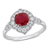 Donje prsten Miabella s ruby mekom rez T. G. W. u 1 karat i dragulj T. W. u 14 karatnog bijelog zlata Halo