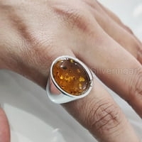Baltic Amber Mans prsten, prirodni baltički jantarni prsten, srebrni nakit, srebrni prsten, rođendanski poklon,