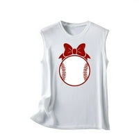 Ženske ljetne majice s bejzbolskim printom, Majica Bez rukava s okruglim vratom, prsluk u bijeloj boji