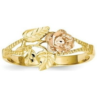 Ružičasti prsten od 14k dvobojnog žutog zlata, veličine 6. Fini nakit od cvjetnog lišća za žene, Pokloni za nju