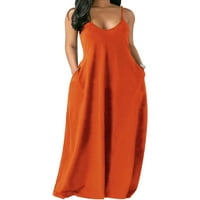 Ženska jednobojna Maksi haljina bez rukava s izrezom u obliku slova U i naramenicama od špageta