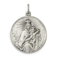 Privjesak od bijelog srebrnog šarma s tematskom starinskom medaljom Blažene Djevice Marije na lopatici