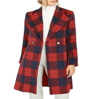 Jedinstveni prijedlozi Ženski karirani zimski kaput s ovratnikom, džepovima na reveru i remenom