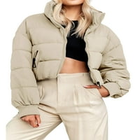 Ženski prošiveni zimski topli izolirani kaput, kratka Puff jakna s patentnim zatvaračem, jednobojna Puff jakna