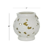 Dekodirajte bijeli keramički fenjer s cvjetnim izrezom na stupu svijeće