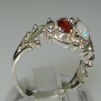 Ženski prsten od srebra od srebra izrađen u Velikoj Britaniji s prirodnim opalom i granatom - opcije veličine