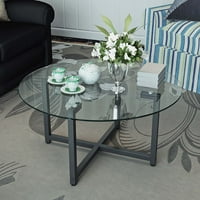Prozirni okrugli stakleni stol za kavu za dnevnu sobu, crni stolić za kavu, stolić za kavu, mali okrugli stolić