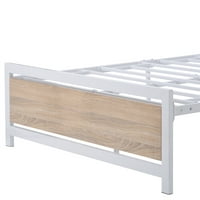 Okvir kreveta u punoj veličini, metalni krevet na platformi s drvenim uzglavljem i podnožjem, bijeli