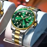 Luksuzni Muški sat od smaragdnog stakla s rotirajućim okvirom, fluorescentni kvarc, srebrno-zlatni dvobojni sat