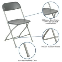Plastična sklopiva stolica serije-650 lbs siva udobna stolica za događaje - lagana sklopiva stolica