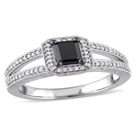 Crno-bijeli dijamantni zaručnički prsten od 10k bijelog zlata s podijeljenim drškom