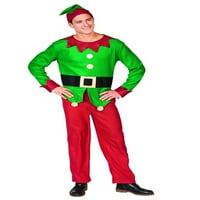 Muški crveno-zeleni kostim vilenjaka od 45 s božićnim šeširom Djeda Mraza-Plus veličina