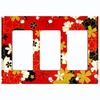 Metalni poklopac prekidača za svjetlo s japanskim cvjetnim uzorkom crvena pozadina 9037