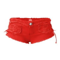 Žene traper traperice niski struk Super mini kratke hlače hlače crvene xl