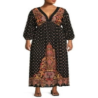 Romantična ciganska žena plus veličine kukičane maxi haljine s dugim rukavima