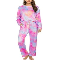 Ženska plus veličina pidžama postavljena dugih rukava za spavanje PJS noćna odjeća mekana PJ salona s džepovima