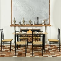 Aukfa Wood & Metal Set za blagovaonicu, kuhinjski stolni setovi sa stolicama, žuti