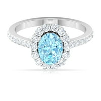 Ženski prsten od plavog akvamarina ovalnog reza s Moissanite aureolom, 14k bijelo zlato, 10,00 USD