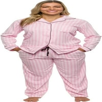 Ženska pidžama Na pruge-mekana pidžama od flisa na kopčanje-Udobna pidžama Na pruge-ružičasta - Plus veličina
