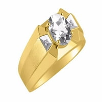 Muški prsten s dragim kamenom ovalnog oblika i pravim svjetlucavim dijamantima od srebra s 14k pozlaćenim žutim