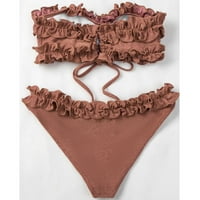 Kupaći kostimi Brazilski čipkasti Bikini zavoj Push-up Odjeća Za plažu ženski nabrani kupaći kostimi sa šljokicama