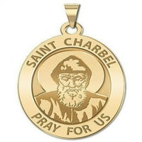 Ovalna vjerska medalja Svetog Charbela od nikla, 14k čvrsto žuto zlato