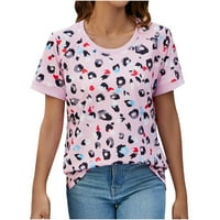 Ljetne ženske majice s leopard printom, modni pulover kratkih rukava s okruglim vratom, grafičke majice s labavim