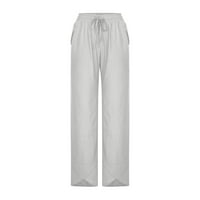 Ženske Ležerne ljetne hlače od pamuka i lana jednobojne široke udobne hlače za slobodno vrijeme sive veličine
