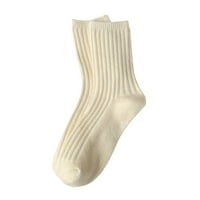 - Par ženskih čvrstih, jednobojnih čarapa do sredine teleta, mekane pamučne zimske tople čarape za čamce za žene