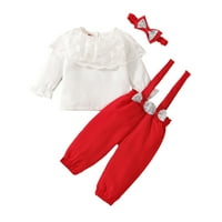Toddler Girls Outfit Baby Cotton Tulle jesen jesen dugi rukavi Tops Pulover Suspender Hlače za glavu za glavu