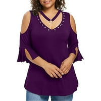 Puntoco Womens Plus veličine vrhovi, plus veličina odjeća za zavojna majica s kratkim rukavima s vrhovima s V-izrezom