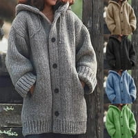 Ženska široka Plišana jakna casual pletena majica s kapuljačom plus size zimski kardigan džemper na kopčanje s
