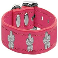 Ružičasta kožna ogrlica za pse od srebrnog cvijeta
