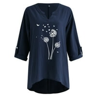 Ženske majice s dugim rukavima u obliku bluze u obliku majice - ležerna modna pamučna lanena bluza s izrezom u