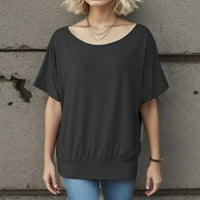 Bluza za žene žene prevelika majica s rukavima šišmiš, vrhovi kratkih rukava,crni